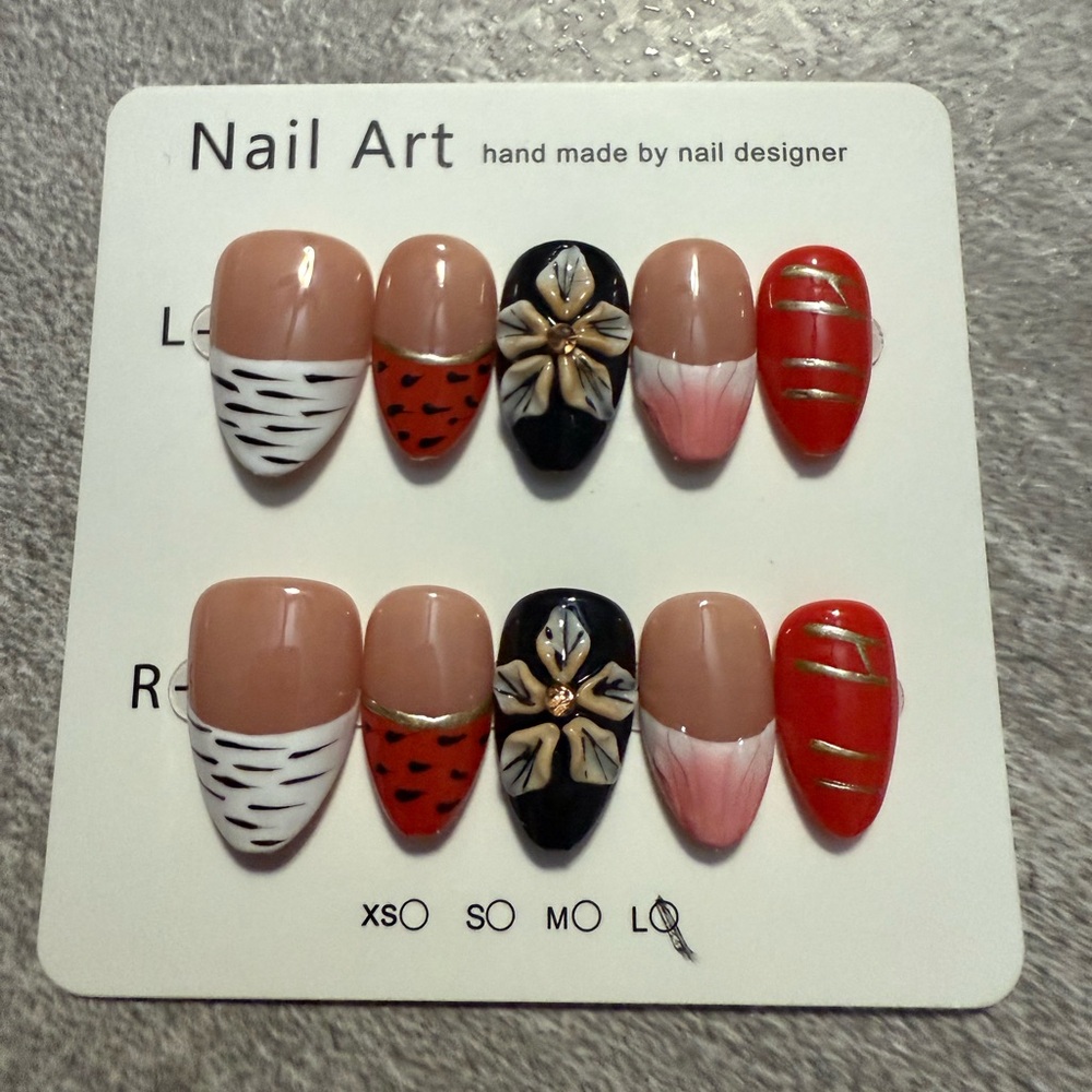 Stylish Nail Art Set with Floral and Geometric Designs Press On Large Handmade